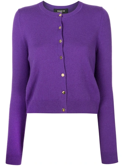 Paule Ka Round Neck Buttoned Cardigan In Purple