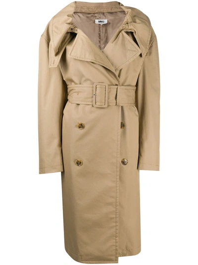 Mm6 Maison Margiela Scrunched Lapel Trench Coat In Neutrals