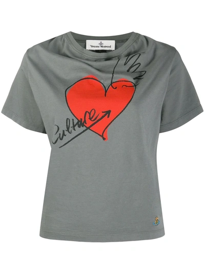 Vivienne Westwood Anglomania Heart-print Cowl-neck T-shirt In Grey