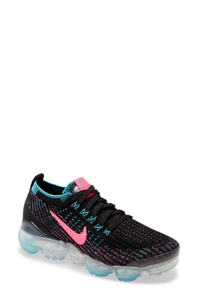 Nike Women's Air Vapormax Flyknit 3 Running Sneakers From Finish Line In Black/ Hyper Pink/ Baltic Blue