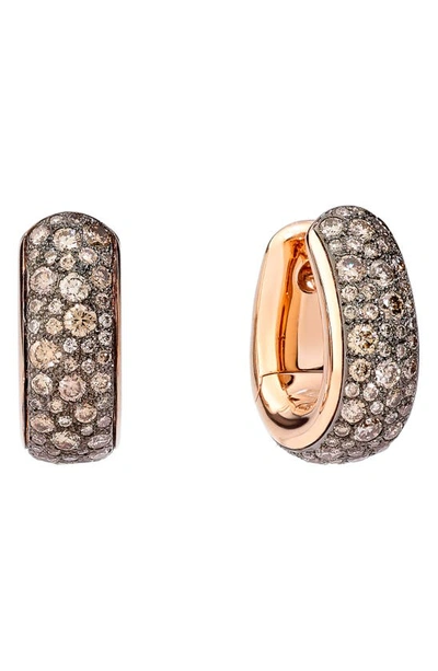 Pomellato Iconica 18k Rose Gold & Brown Diamond Huggie Hoop Earrings