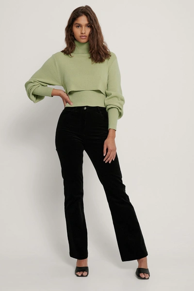 Danaë X Na-kd Cropped Rib Knitted Top Green In Pistachio