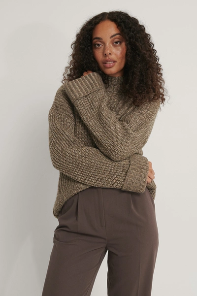 Na-kd Folded Sleeve High Neck Knit Sweater - Brown