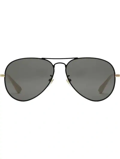 Gucci Grey Lenses Aviator Sunglasses In Black