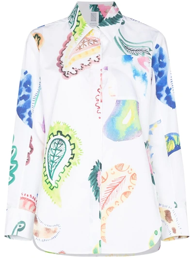 Rosie Assoulin Multicolor Oversize Paisley Print Button Up Shirt In White