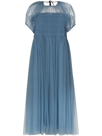 Molly Goddard X Browns 50 Billy Hand-smocked Tulle Midi Dress In Blue
