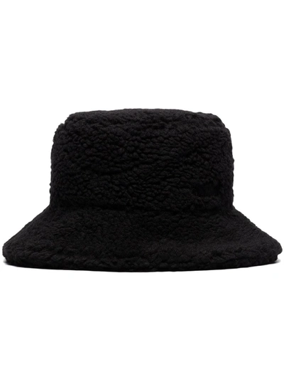 Ganni Logo-embroidered Teddy Bucket Hat In Black