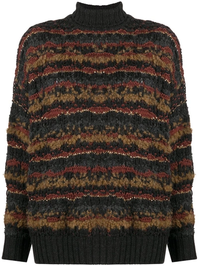 Gentry Portofino Striped Chunky Knit Jumper In Grey