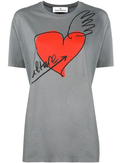 Vivienne Westwood Anglomania Heart-print Cotton T-shirt In Grey