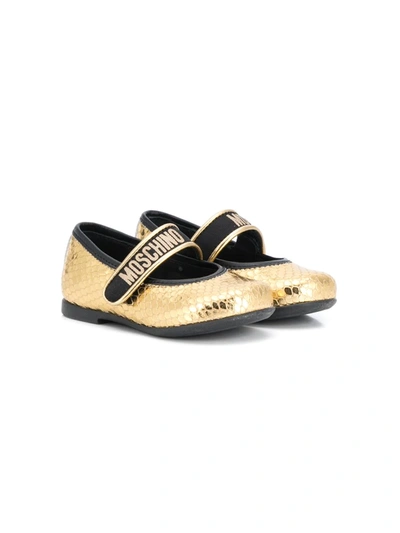 Moschino Teen Snakeskin-effect Ballerina Shoes In Gold