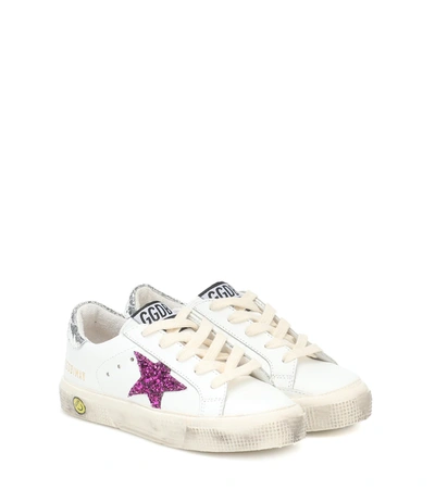 Golden Goose Kids' May Sneakers In White With Fuchsia Star