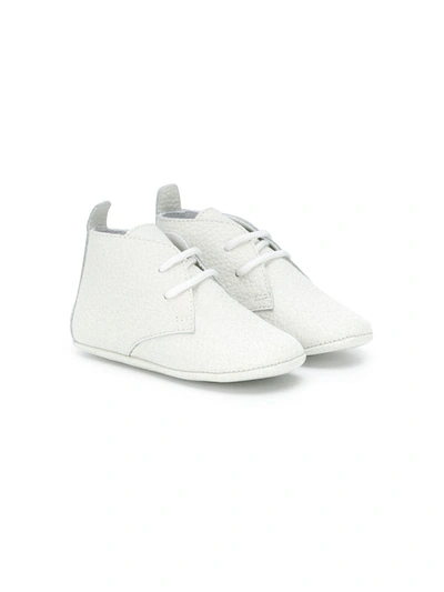 Emporio Armani Babies' Laced Tumbled Leather Booties In White