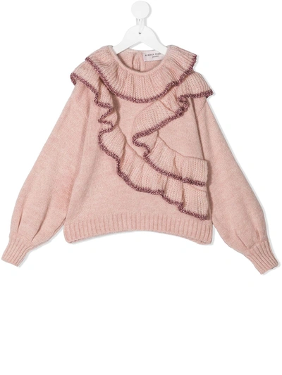 Alberta Ferretti Kids' Rose Pink Ruffle-trim Knit Jumper In Rosa