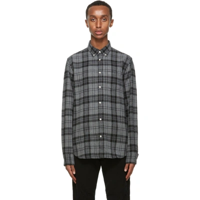 Officine Generale Antime Button-down Collar Checked Brushed-cotton Shirt In Grey