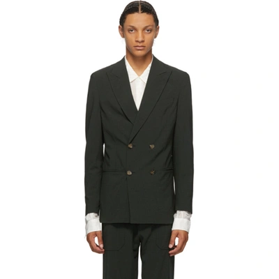 Nanushka Darwin Unstructured Double-breasted Checked Seersucker Suit Jacket In Green Check