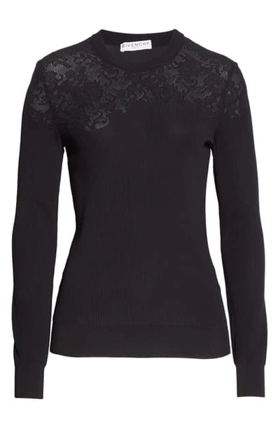 Givenchy Lace Shoulder Ribbed Sweater In Black