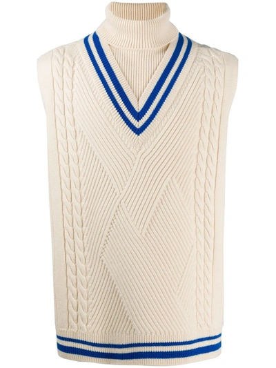 Ader Error Logo Patch Knit Wool Turtleneck Vest In Neutrals