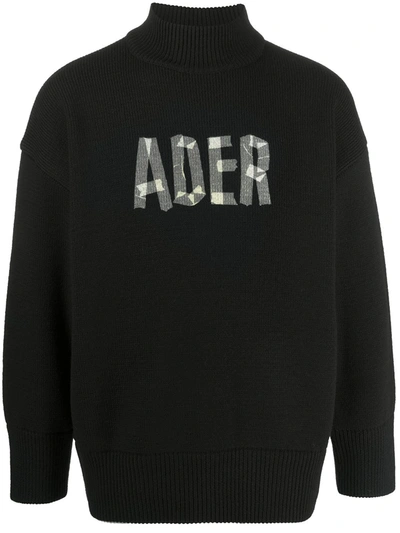 Ader Error Logo Print Wool Knit Turtleneck Sweater In Black