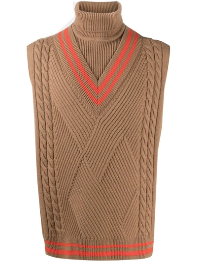 Ader Error Logo Patch Knit Wool Turtleneck Waistcoat In Brown