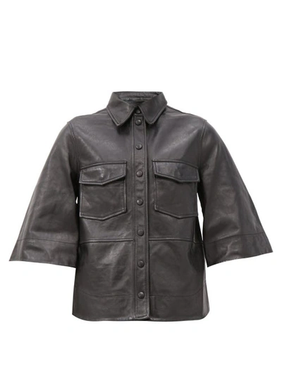 Ganni Bell-sleeve Leather Shirt In Black