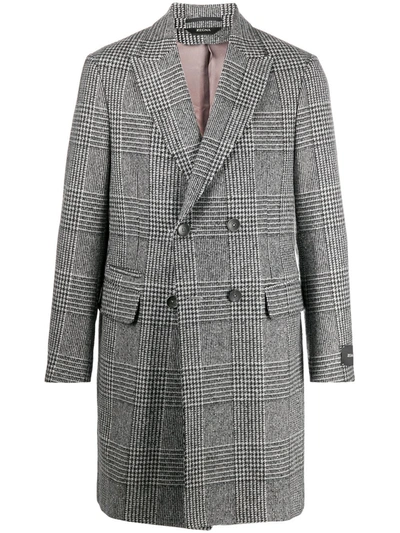 Z Zegna Double-breasted Houndstooth Coat In Grey