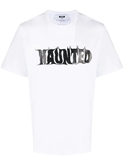 Msgm Haunted Crew-neck T-shirt In White