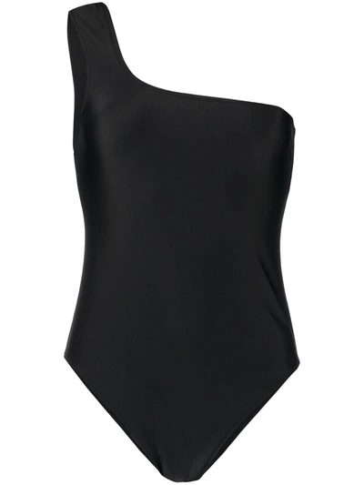 Ganni Glitter-detail One-shoulder Swimsuit In Black