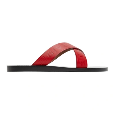 Givenchy 10mm Embossed Logo Strap Leather Sandal In 619 Strawbe