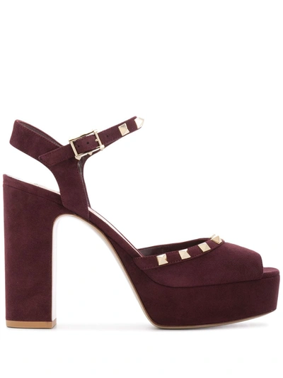 Valentino Garavani Rockstud Suede Platform Sandals In Purple