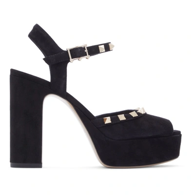 Valentino Garavani Rockstud 125 Suede Platform Sandals In Black