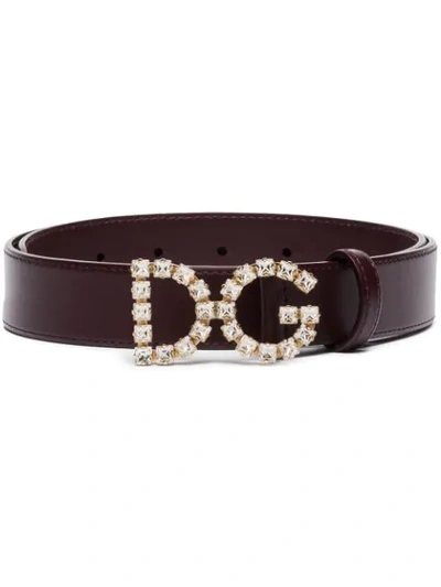 Dolce & Gabbana Purple Dg Crystal Logo Leather Belt