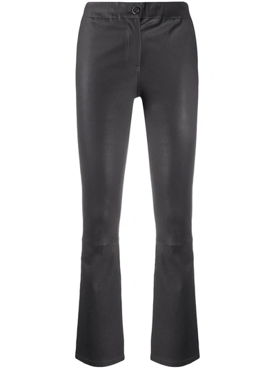 Arma Bootcut Leather Trousers In Grey