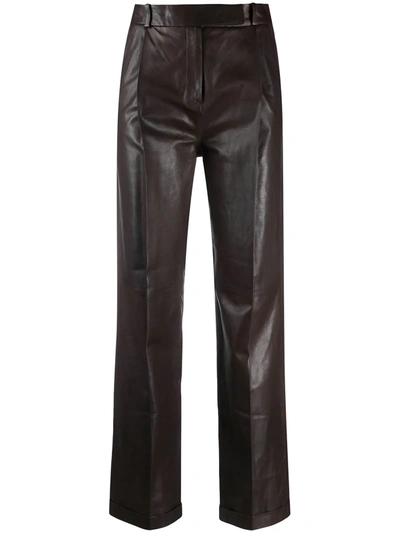 Arma High-waisted Leather Trousers In Brown