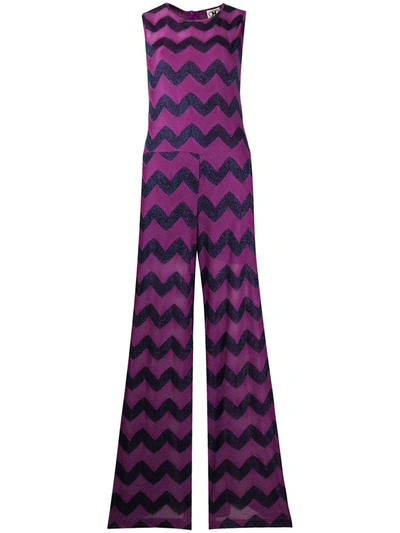 M Missoni Zigzag Metallic-knit Jumpsuit In Purple