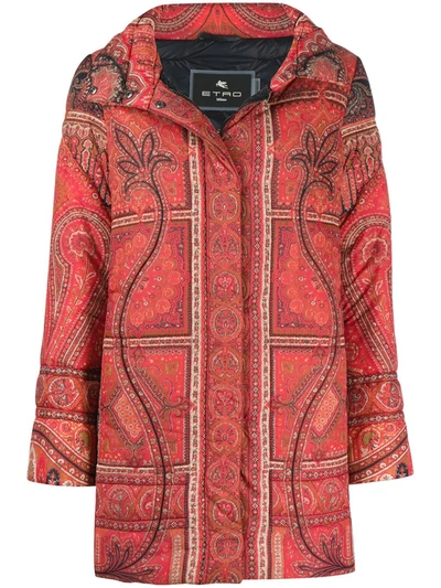 Etro Paisley Print Padded Coat In Red
