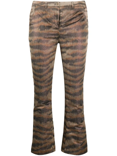 Pt01 Animal-pattern Flared Trousers In Brown