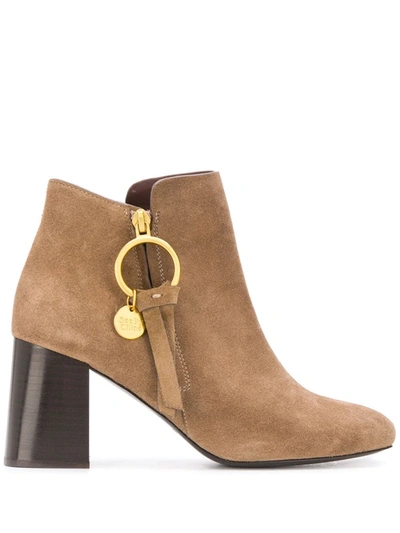 See By Chloé Louise Logo Charm Ankle Boots In Brown