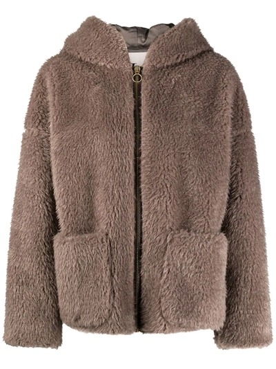L'autre Chose Hooded Shearling Jacket In Brown