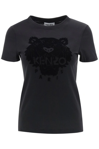 Kenzo Flock Tiger T-shirt In Black