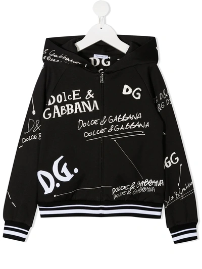 Dolce & Gabbana Kids' Jersey Hoodie With Logo Print In Black