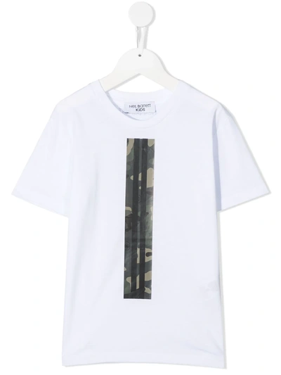 Neil Barrett Teen Camouflage-print Strip T-shirt In White