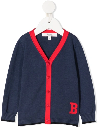Bonpoint Babies' B Intarsia Cotton Cardigan In Navy