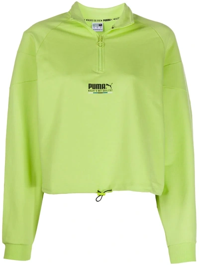 Puma High-neck Drawstring Hem Sweatshirt In Green