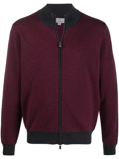 Canali Knitted Bomber Jacket In Red