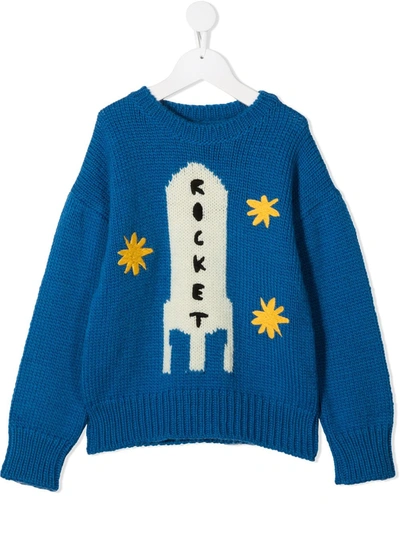 The Animals Observatory Kids' Azure Jumper For Boy With Rocket In Blue