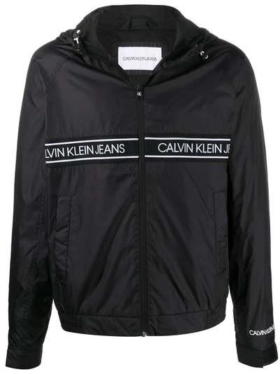 Calvin Klein Jeans Est.1978 Logo Hooded Bomber Jacket In Black