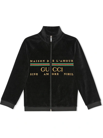 Gucci Kids' Maison De L'amour Zipped Chenille Jacket In Black
