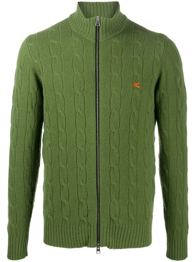 Etro Cable-knit Zip-up Cardigan In Green