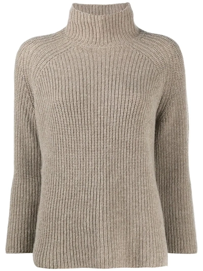 Gentry Portofino Cable Knit Roll Neck Jumper In Neutrals