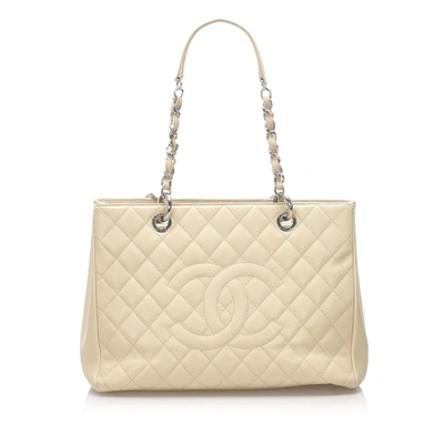 Pre-owned Chanel Caviar Grand Shopping Tote In Neutrals